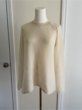 Oats Cashmere by Debra Hayburn Ivory Cream Knit Long Sleeve Crew Neck Sweater